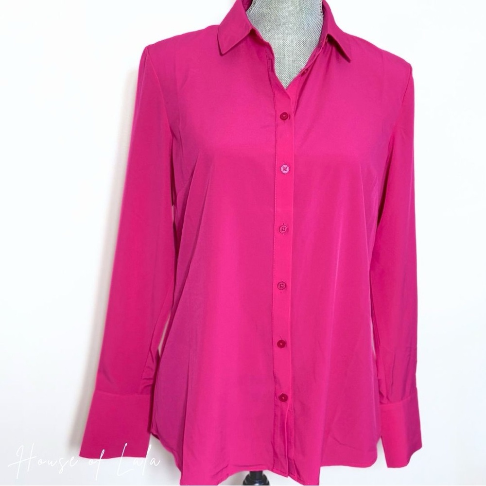 NWT Hot Pink Button-Up Blouse. RW&Co. Barbie Pink Dress Shirt. Work Shirt